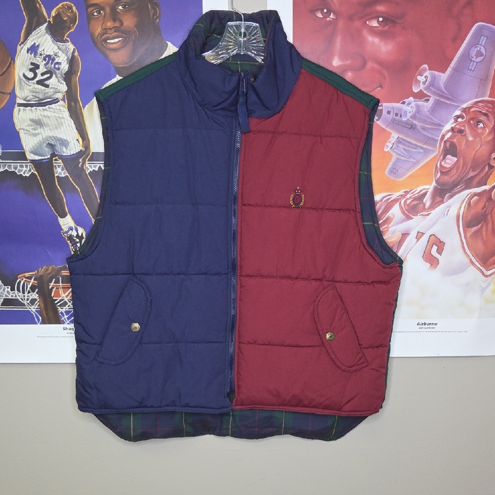 Vintage Bugle Boy Reversible Men's Blue and Red Puffer Vest